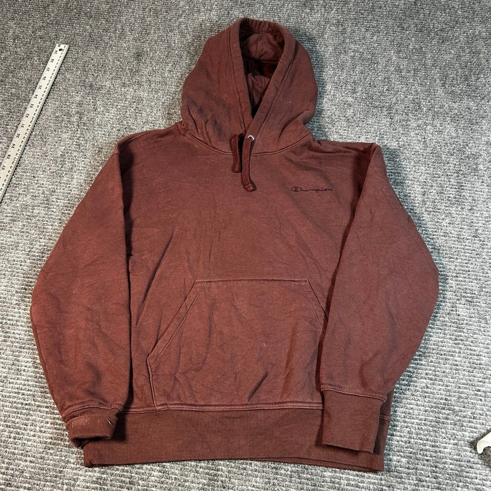 Champion Hoodie Mens XS Burgundy Excellent Embroidered Logo Fleece Pullover